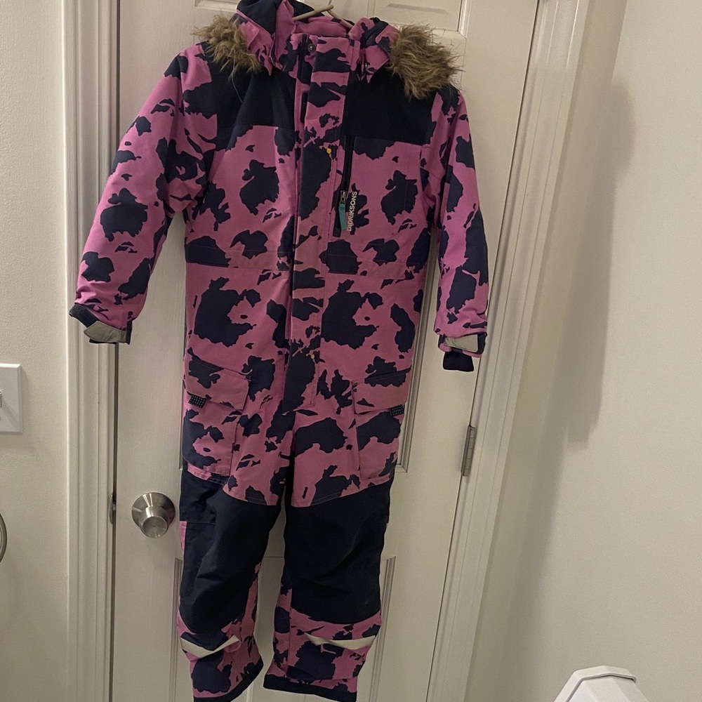 Kids Didriksons Pink and Black Puffer Snowsuit